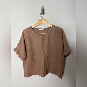 Filosofia 100% Linen Zoe Made in USA Loose fit top shirt Brown Size XS 323